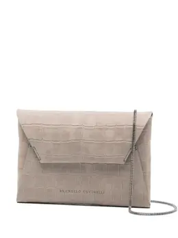 Brunello Cucinelli crocodile-embossed chain clutch bag 30883218