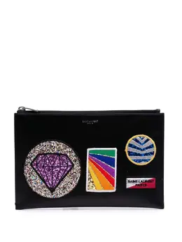 Saint Laurent 2016 Leather Multi Patch Zip Pouch clutch bag 30970461