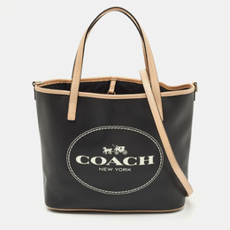Coach Black/Tan Coated Canvas Small Metro Horse Carriage Shopper Tote 1172147