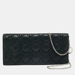 Christian Dior Black Shimmer Cannage Leather Lady Christian Dior Chain Clutch 1172148