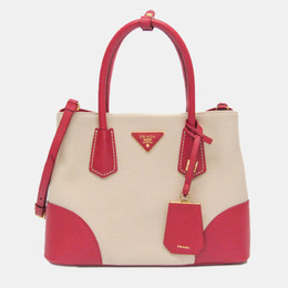 Prada Canappa Trimmed Canvas Leather Shoulder Bag 1171374