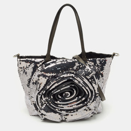 Valentino Silver/Grey Sequins Rose Petal Shopper Tote 1170521