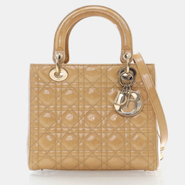 Christian Dior Lady Christian Dior Medium Beige/Brown Patent Leather Shoulder Bag 1169562