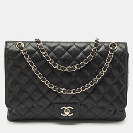 Chanel Black Quilted Caviar Leather Maxi Classic Single Flap Bag 1170265