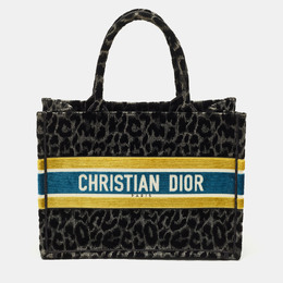 Christian Dior Multicolor Leopard Velvet and Canvas Medium Book Tote 1172868