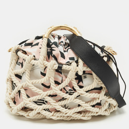 Chanel White/Multicolor Printed Fabric and Rope Shopper Tote 1173207