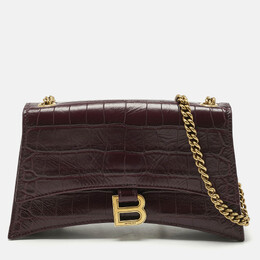 Balenciaga Dark Red Croc Embossed Leather XS Crush Chain Shoulder Bag 1173002