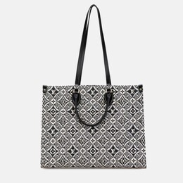 Louis Vuitton Monogram OnTheGo GM Black White Blue Canvas Leather Tote Bag 1172778