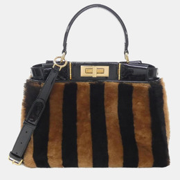 Fendi Peekaboo Black/Brown Fur and Peekaboo Leather Satchel Bag 1172691