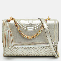 Tory Burch Pale Gold Leather Small Fleming Shoulder Bag 1173220