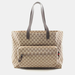 Gucci GG Large Beige/Brown Canvas Leather Tote Bag 1172716