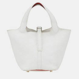 Hermes Picotin Lock 18 White/Red Togo Leather Tote Bag 1172643