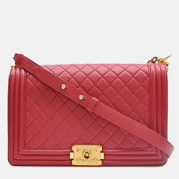 Chanel Boy Red Lambskin Leather Chain Shoulder Bag 1172578