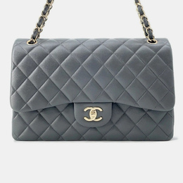 Chanel Jumbo Classic Double Flap Grey Caviar Leather Chain Shoulder Bag 1172229