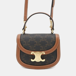 Celine Triomphe Mini Besace Clea Tan Canvas Calfskin Top Handle Bag 1172736