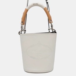 Prada Tambour White Leather Wood Bucket Bag 1172232