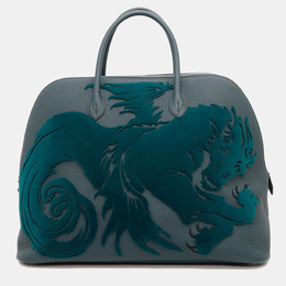 Hermes Bolide 1923 45 Chimeres Dragon Vert Shipley Togo Leather Velvet Tote Bag 1172280