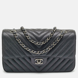 Chanel Black Chevron Caviar Leather Medium Classic Double Flap Bag 1174756