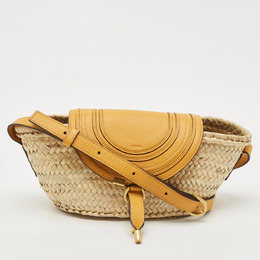 Chloe Chloé Mustard/Beige Woven Raffia and Leather Marcie Basket Bag 1174203