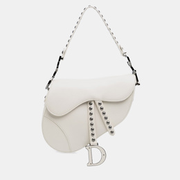 Christian Dior White Studded Leather Saddle Bag 1174015