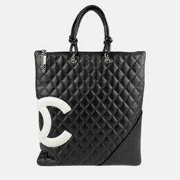 Chanel Ligne Cambon Flat Black & White Leather Tote Bag 1173972