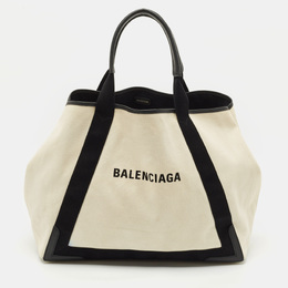 Balenciaga Black/Off White Canvas and Leather Large Cabas Tote 1173734