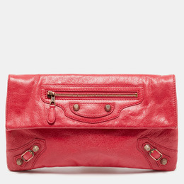 Balenciaga Coral Pink Leather RH Classic Envelope Clutch 1172199