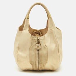 Jimmy Choo Beige/Gold Leather and Suede Mandah Expandable Hobo 1170320