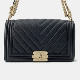 Chanel Boy Chain Black Soft Caviar Leather Shoulder Bag 1172294