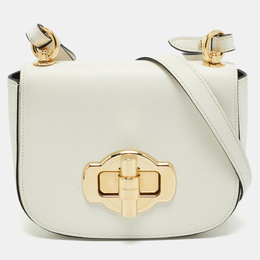 Prada White Leather Turnlock Saddle Crossbody Bag 1172144