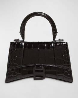 Сумка Hourglass XS с тиснением под крокодила и верхней ручкой Balenciaga, черный prod260820186 | 1000 black