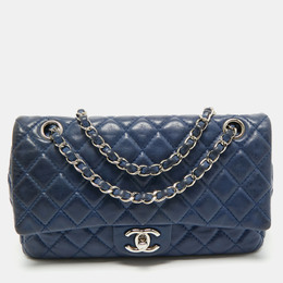 Chanel Dark Blue Quilted Leather Medium Classic Double Flap Bag 1175885