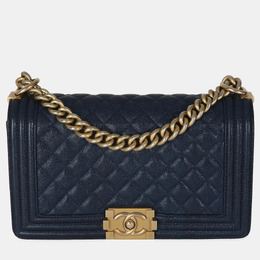 Chanel Navy Quilted Caviar Medium Boy Bag 1175170