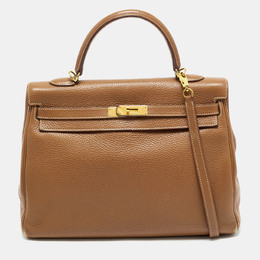 Hermes Gold Taurillon Clemence Leather Gold Finish Kelly Retourne 35 Bag 1175021