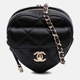 Chanel Black Lambskin CC in Love Heart Necklace Bag 1174786