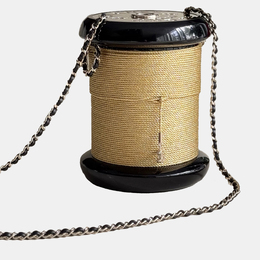 Chanel Plexiglass Bobbin Minaudiere Black and Gold Spool Clutch Bag 1174926