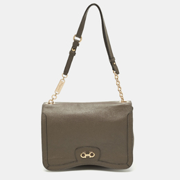 Salvatore Ferragamo Dark Beige Leather Gancini Flap Shoulder Bag 1174570