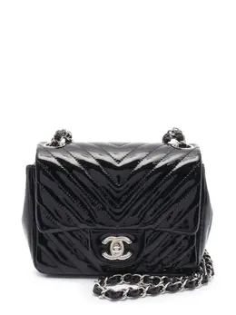Chanel 2015-2016 Mini Square Classic Chevron Patent Single Flap crossbody bag 31033396
