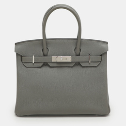Hermes Griss Mouette Togo Leather Palladium Finish Birkin 30 Bag 1176176