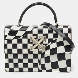 Off-White Black/White Check Printed Leather Jitney Top Handle Bag 1175222