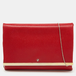 CH Carolina Herrera Red Leather Flap Chain Shoulder Bag 1174852