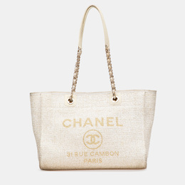 Chanel Cream Small Lurex Boucle Deauville Tote 1175113