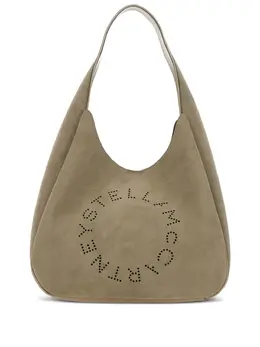 Stella McCartney large logo-perforated suede shoulder bag 30995718