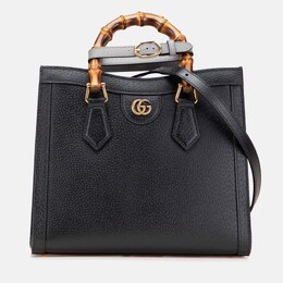 Gucci Black Small Leather Bamboo Diana Satchel 1175767
