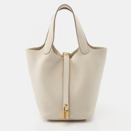 Hermes Picotin Lock 18 White Tone Taurillon Clemence Leather Tote Bag 1176526