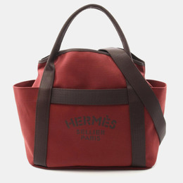 Hermes Sac De Pansage Rouge H Toile Chevron Canvas Tote Bag 1176554