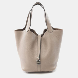 Hermes Picotin Lock 22 Gris Tourterelle Taurillon Clemence Leather Tote Bag 1176507