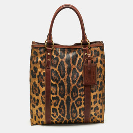 Dolce & Gabbana Brown Leopard Print Coated Canvas and Leather Shopper Tote 1177685