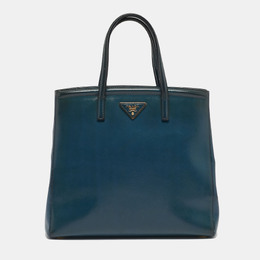 Prada Dark Blue Saffiano Vernic Leather Parabole Tote 1177408