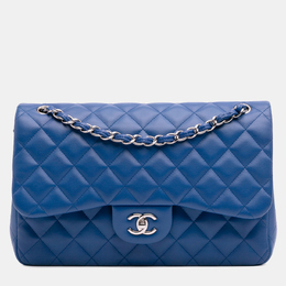 Chanel Classic Double Flap Jumbo Blue Lambskin Shoulder Bag 1177226
